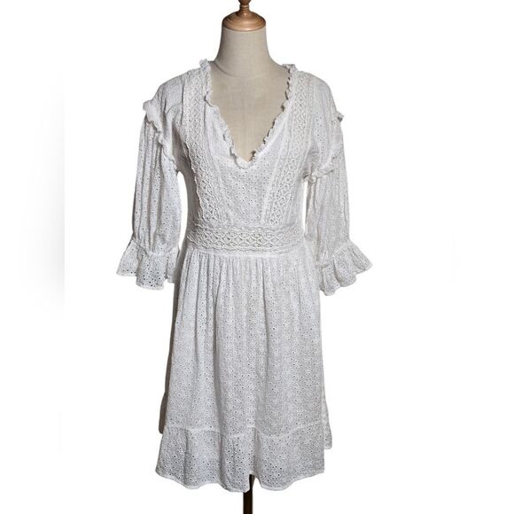 Love Sam White Eyelet Cottagecore Mini Dress - Picture 1 of 7